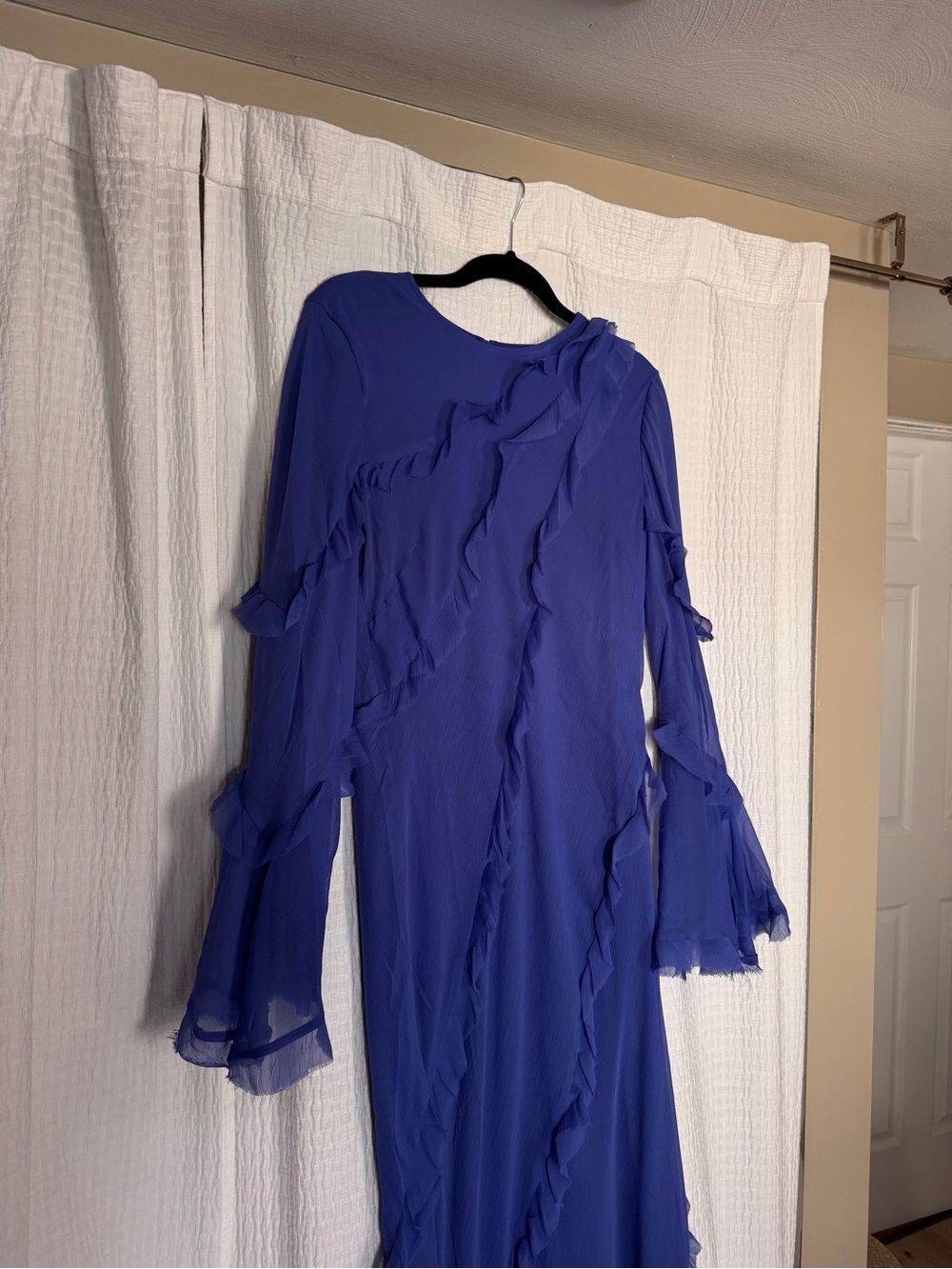 ASOS Long Sleeve Royal Blue Ruffle Maxi Dress